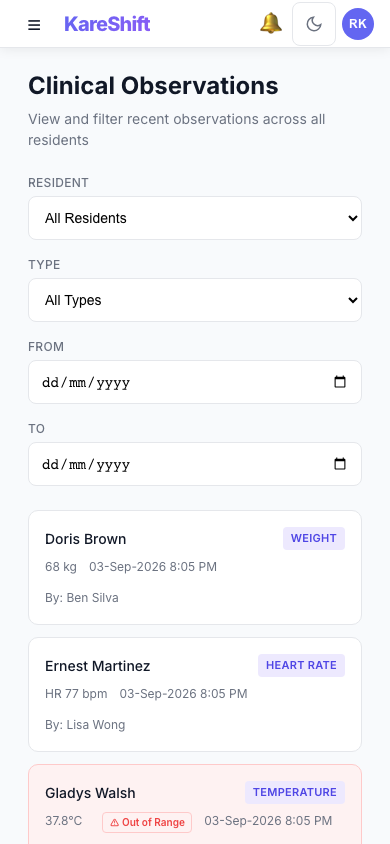 Clinical Observations — Mobile View