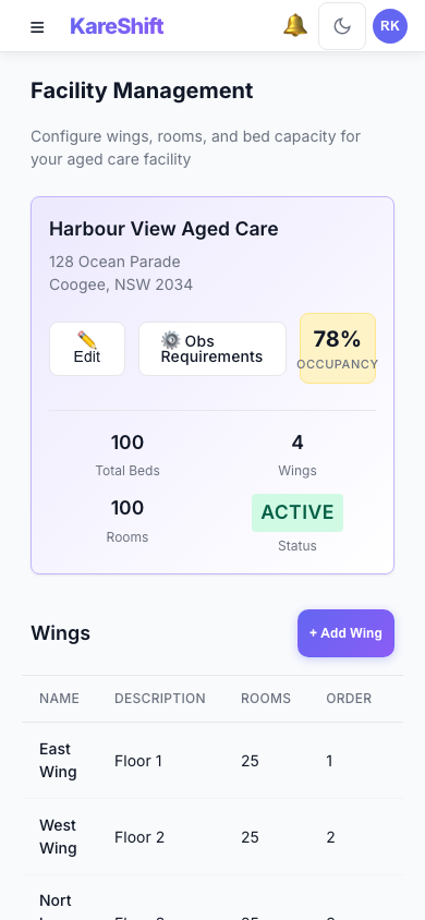Facility — Mobile View