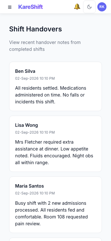 Handover — Mobile View