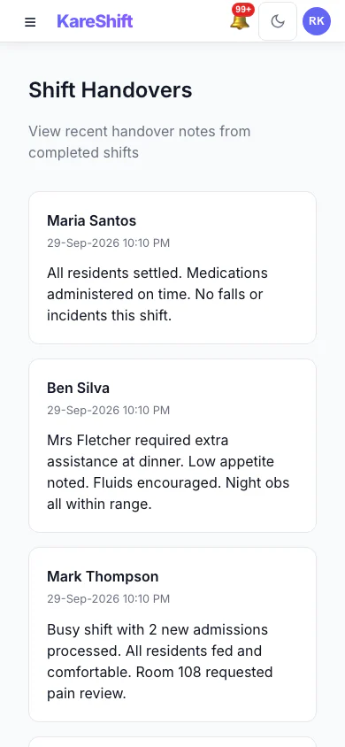 Handover — Mobile View