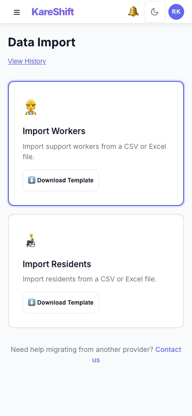 Import — Mobile View
