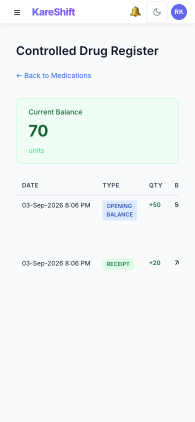Controlled Drug Register — Mobile