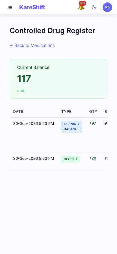 Controlled Drug Register — Mobile