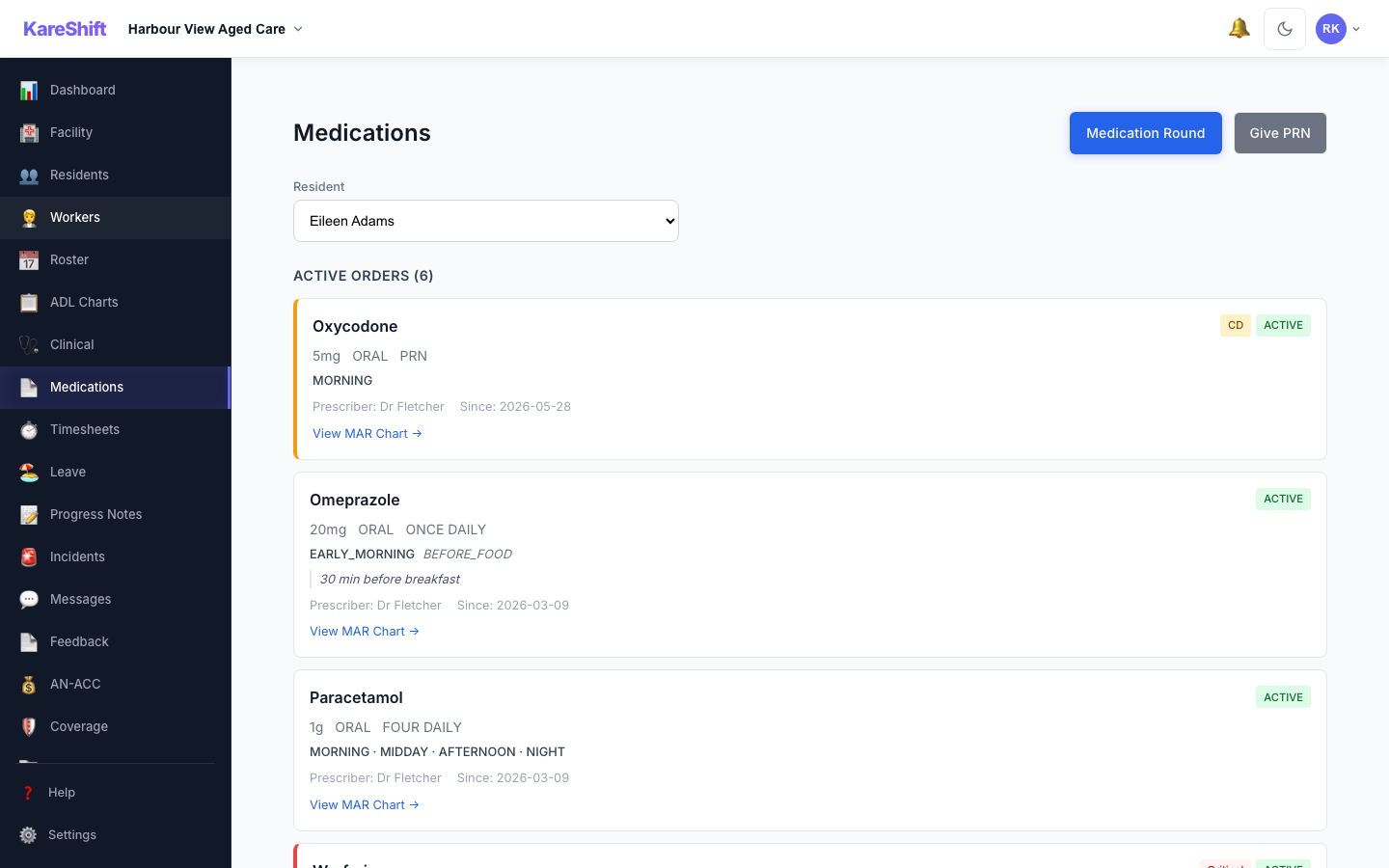 eMAR — Medication Orders with controlled drug indicators