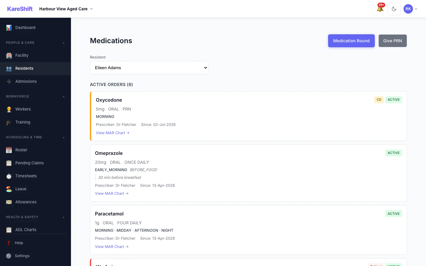 eMAR — Medication Orders with controlled drug indicators