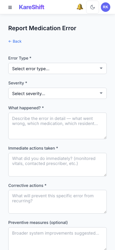Report Error — Mobile