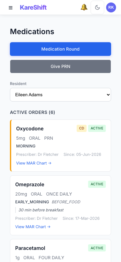 eMAR — Mobile View
