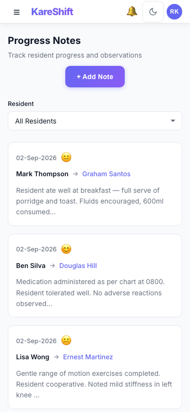 Progress Notes — Mobile View