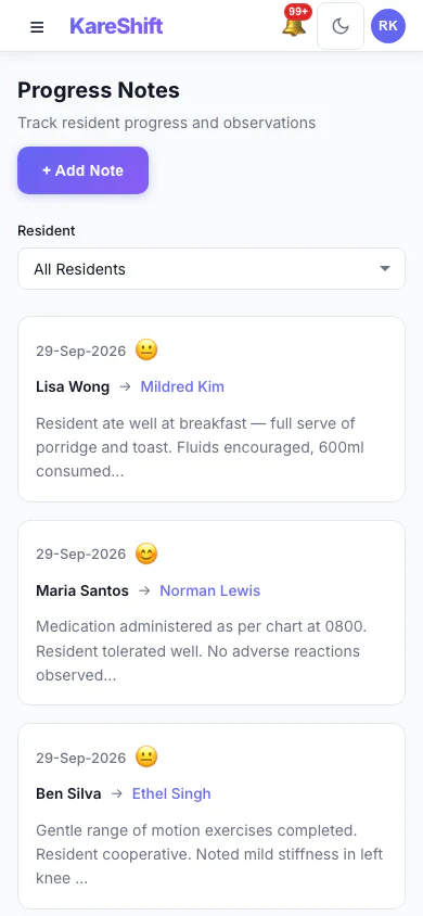 Progress Notes — Mobile View