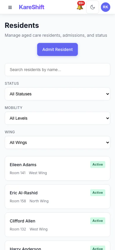 Residents — Mobile View