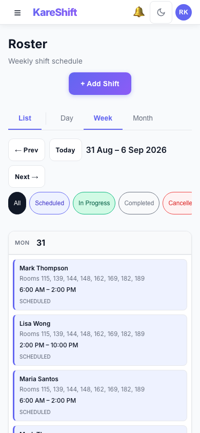 Roster Calendar — Mobile View