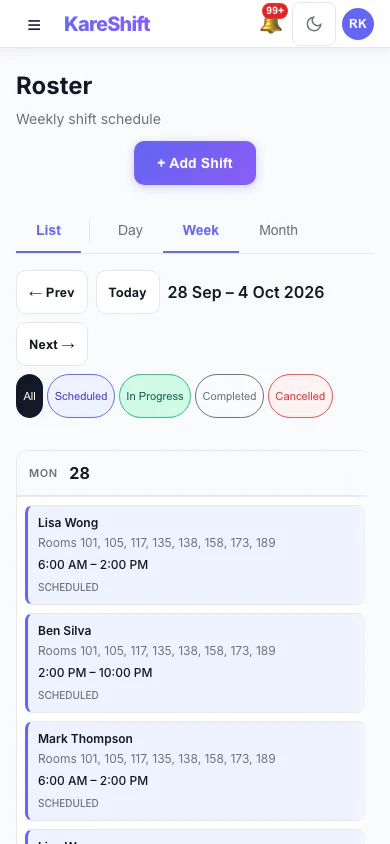 Roster Calendar — Mobile View