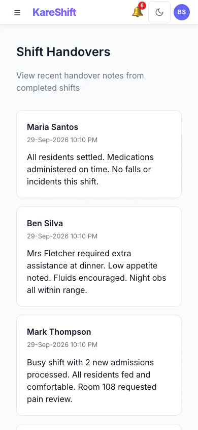 Handover — Mobile View