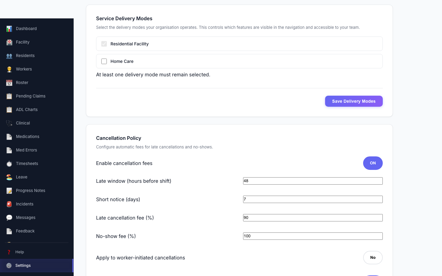 Cancellation Policy settings — automate late-cancellation and no-show fees