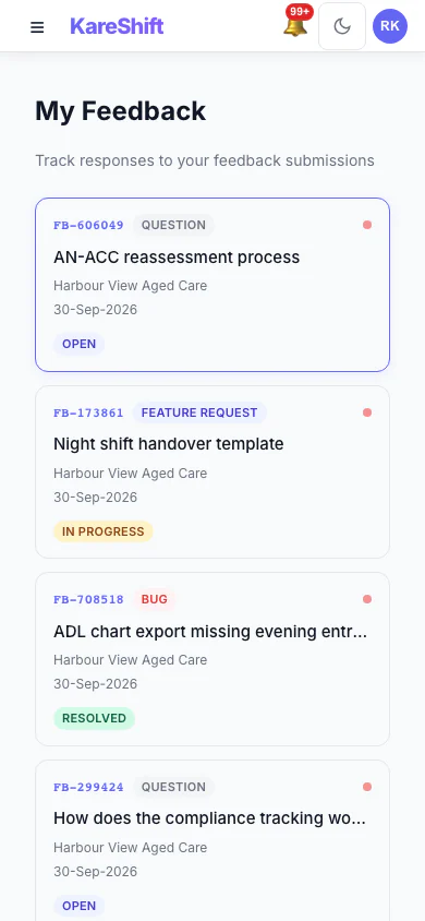 Feedback — Mobile View