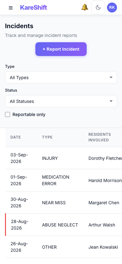 Incidents — Mobile View
