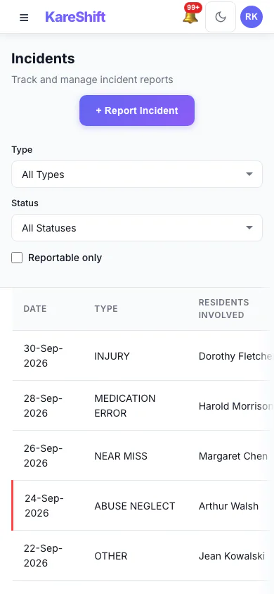 Incidents — Mobile View