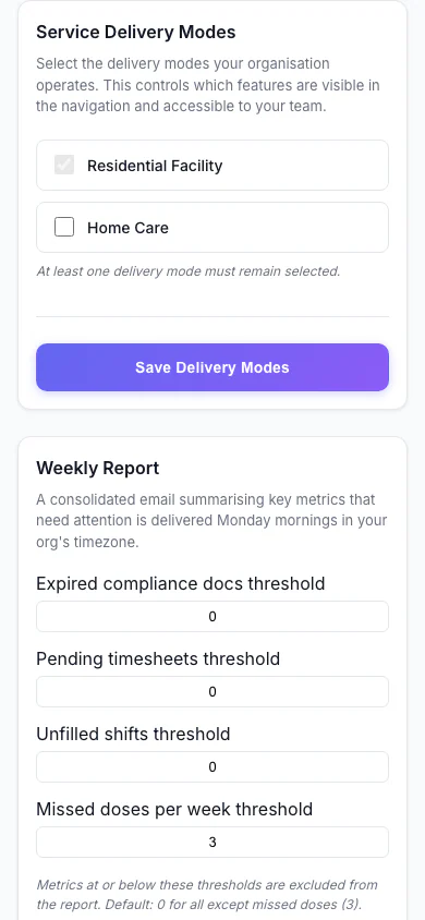Service Delivery Modes: Choose which kinds of service your organisation delivers. (mobile view)