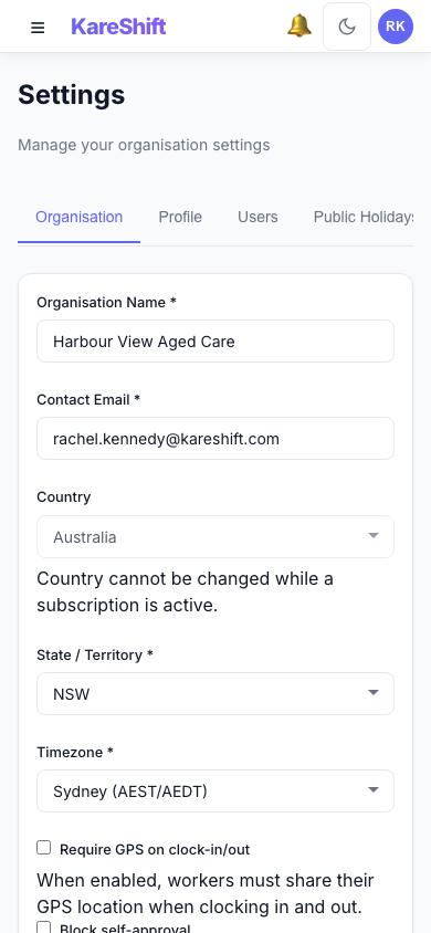 Settings — Mobile View