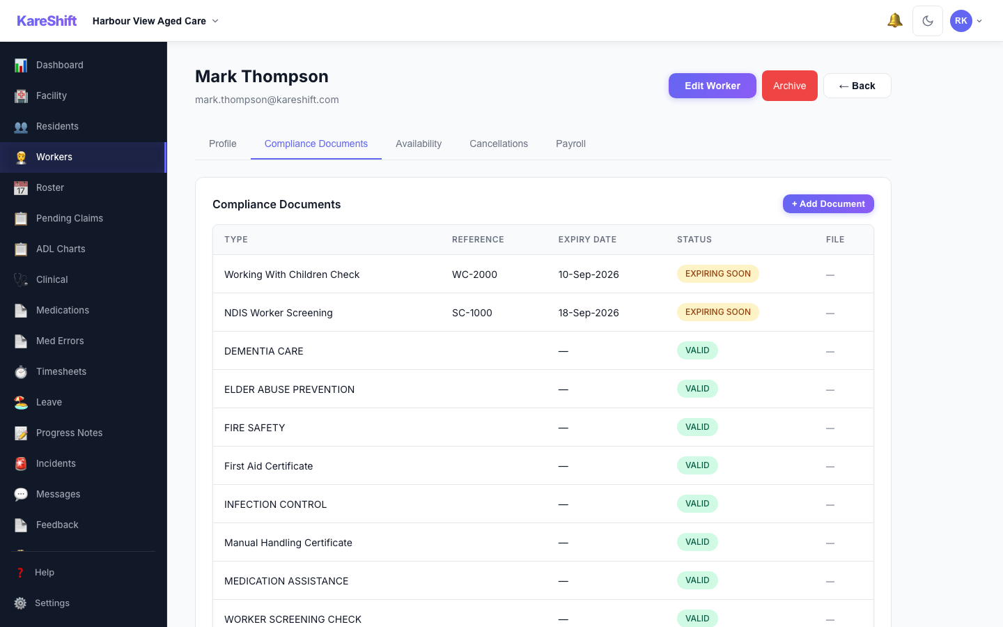 Worker Compliance Tab