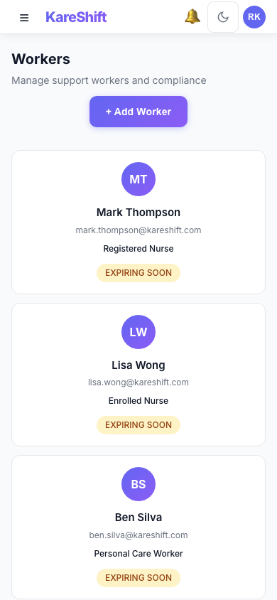 Workers — Mobile View