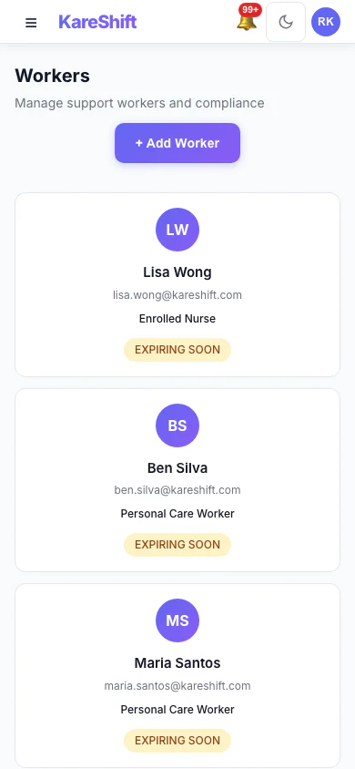 Workers — Mobile View