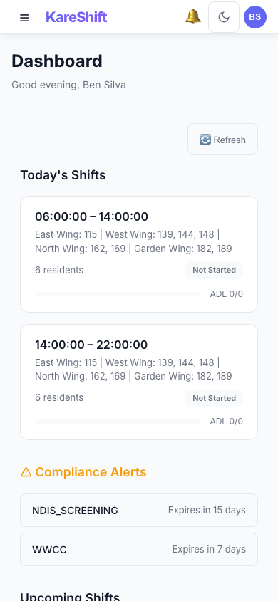 Worker Dashboard — Mobile View