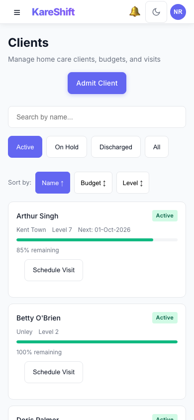Clients — Mobile View