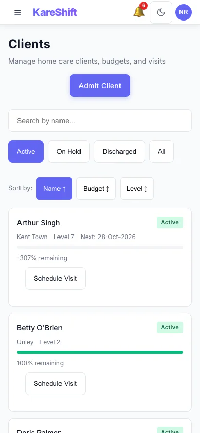 Clients — Mobile View
