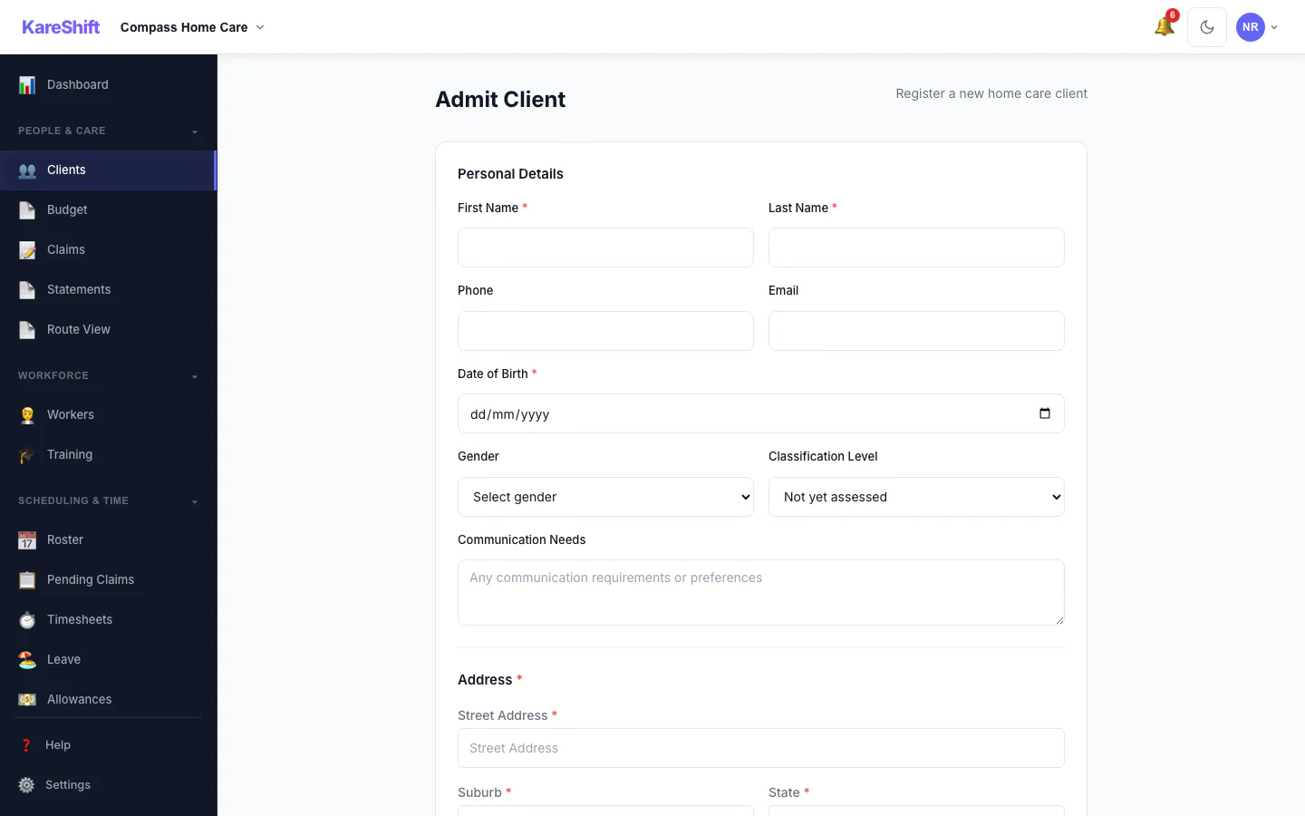 Client Admission Form