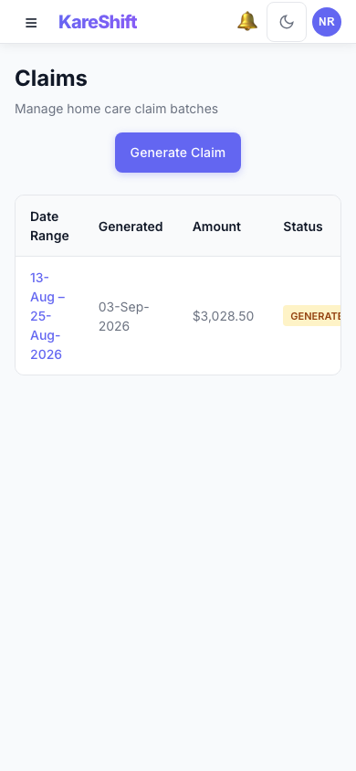 Claims — Mobile View