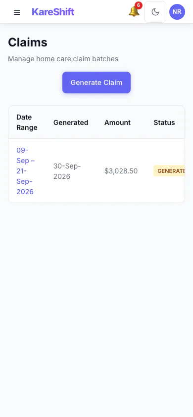 Claims — Mobile View