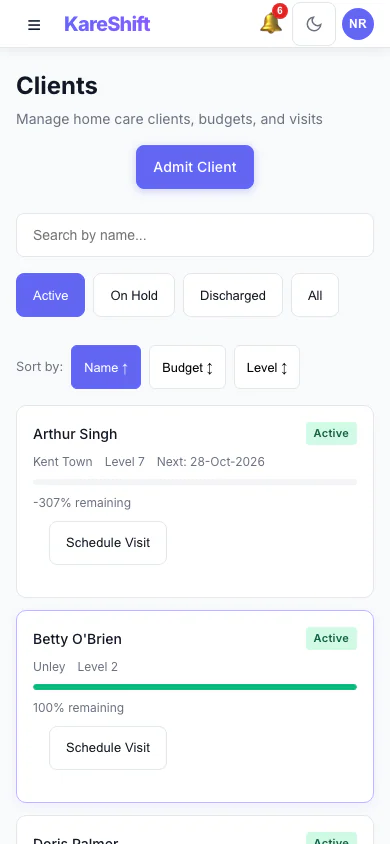 Client List — Mobile View