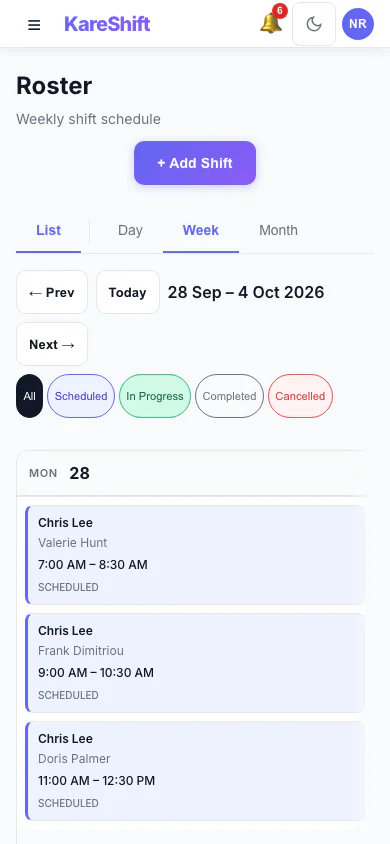 Roster Calendar — Mobile View