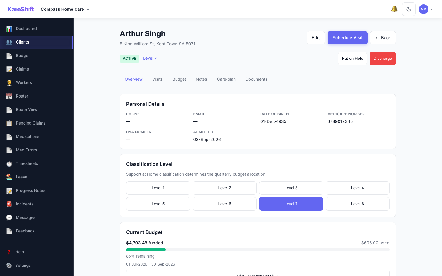 Client Detail — Home Care