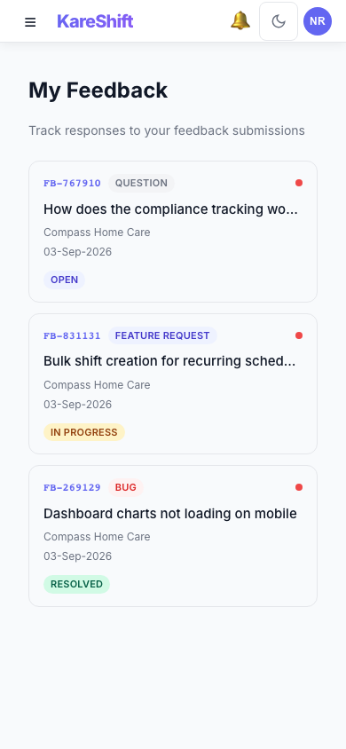 Feedback — Mobile View