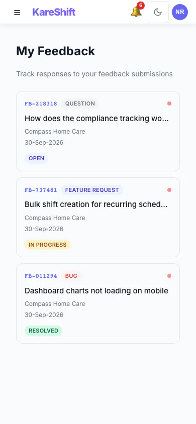 Feedback — Mobile View