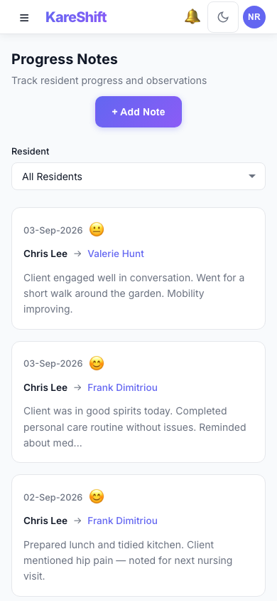 Progress Notes — Mobile View