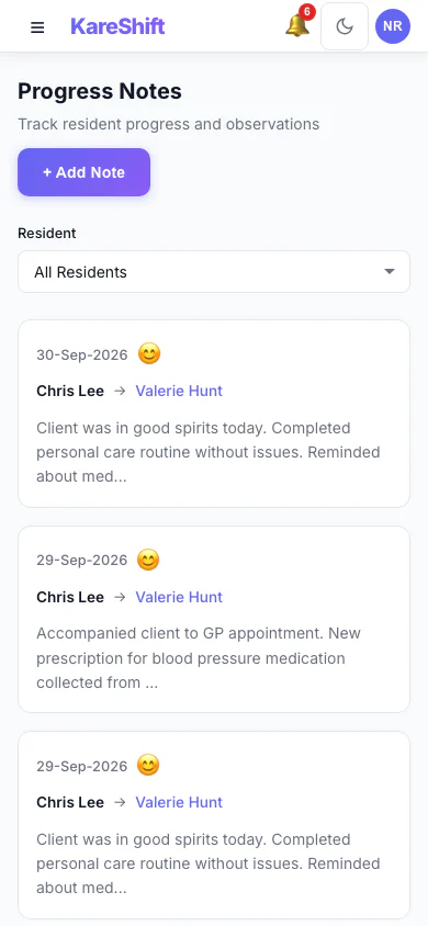 Progress Notes — Mobile View