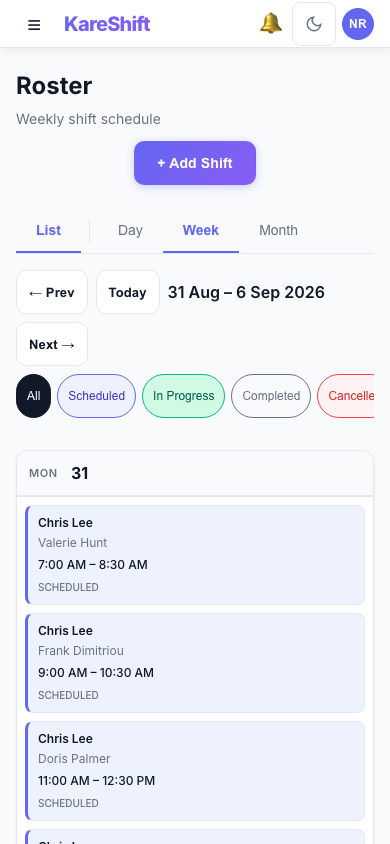 Roster — Mobile View