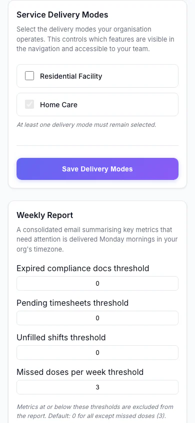 Service Delivery Modes: Choose which kinds of service your organisation delivers. (mobile view)
