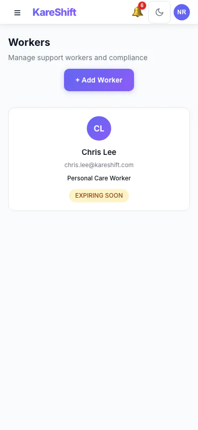 Workers — Mobile View