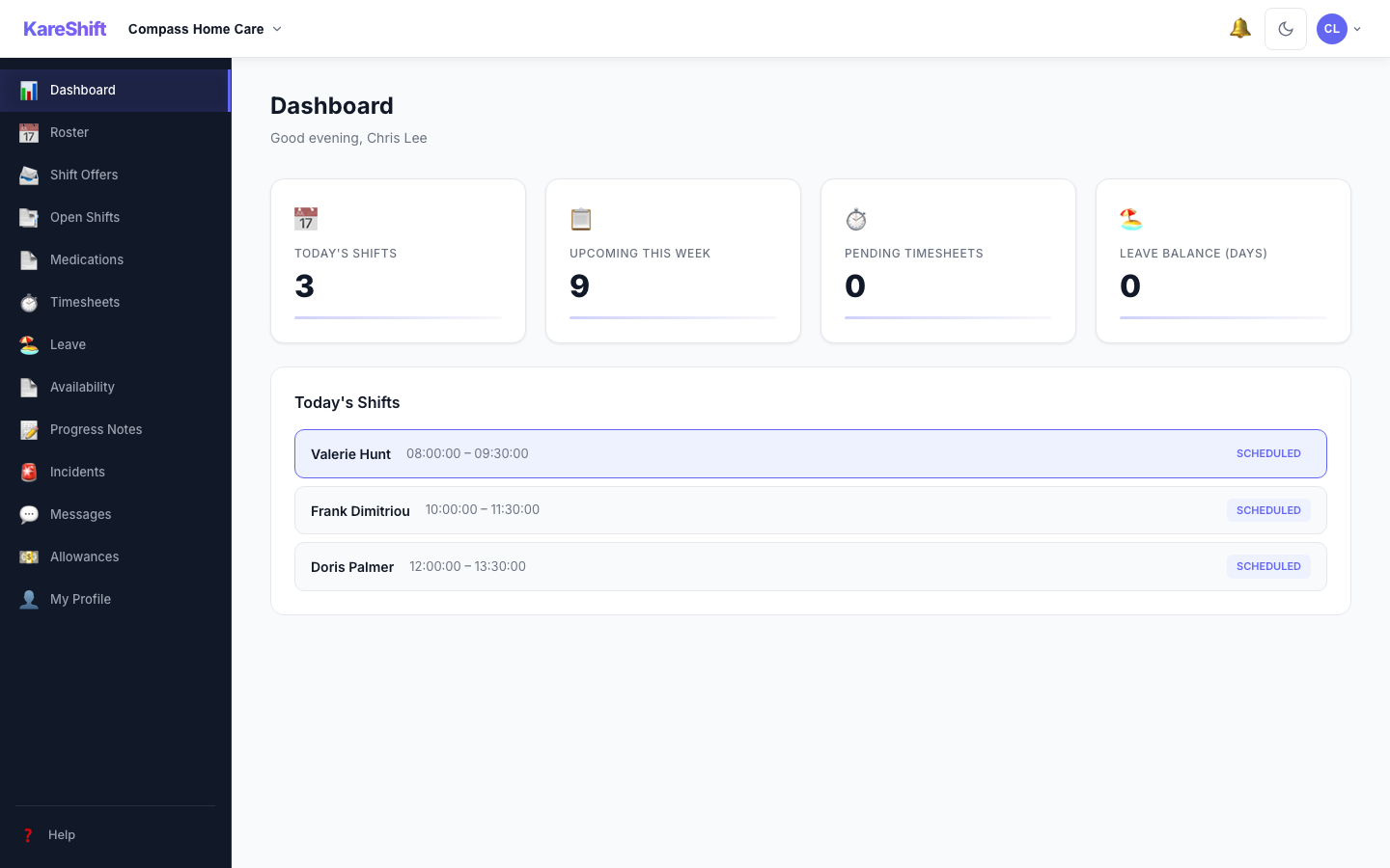 Home Care Worker Dashboard