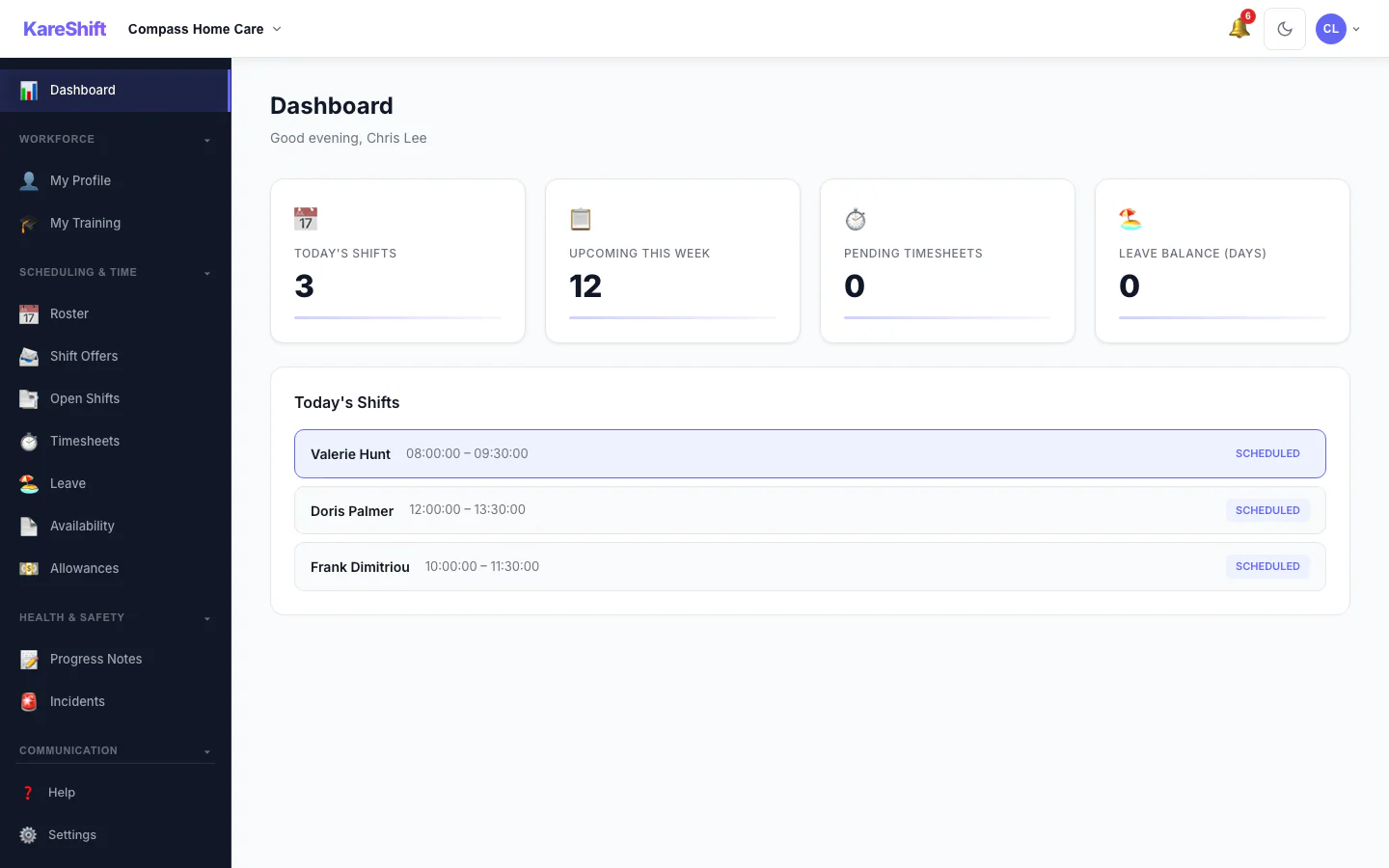 Home Care Worker Dashboard
