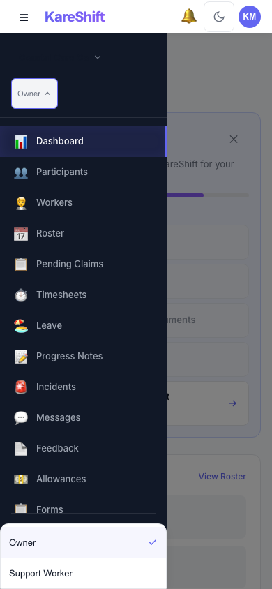 Role dropdown — mobile view