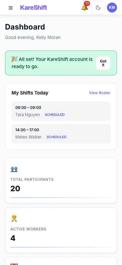 Dashboard — Mobile