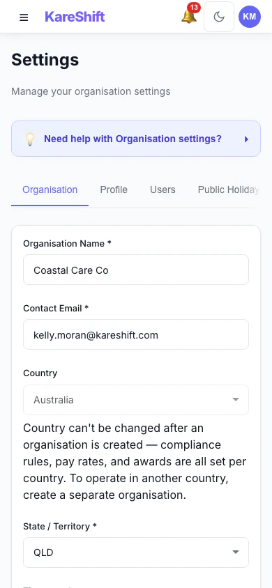 Settings — Mobile