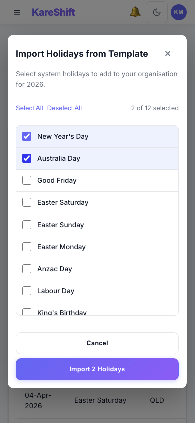 Template Import — Mobile