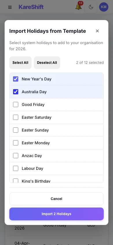 Template Import — Mobile