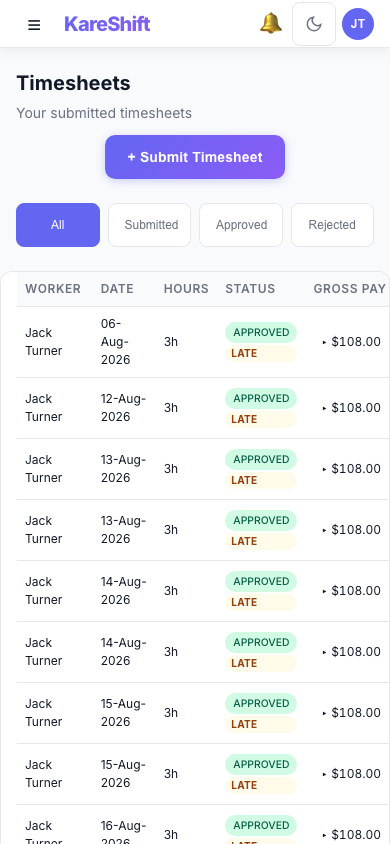Timesheets — Mobile